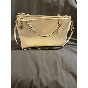 Coach Leather Purse BOROUGH BAG Ivory Pebbled Leather Turn-lock